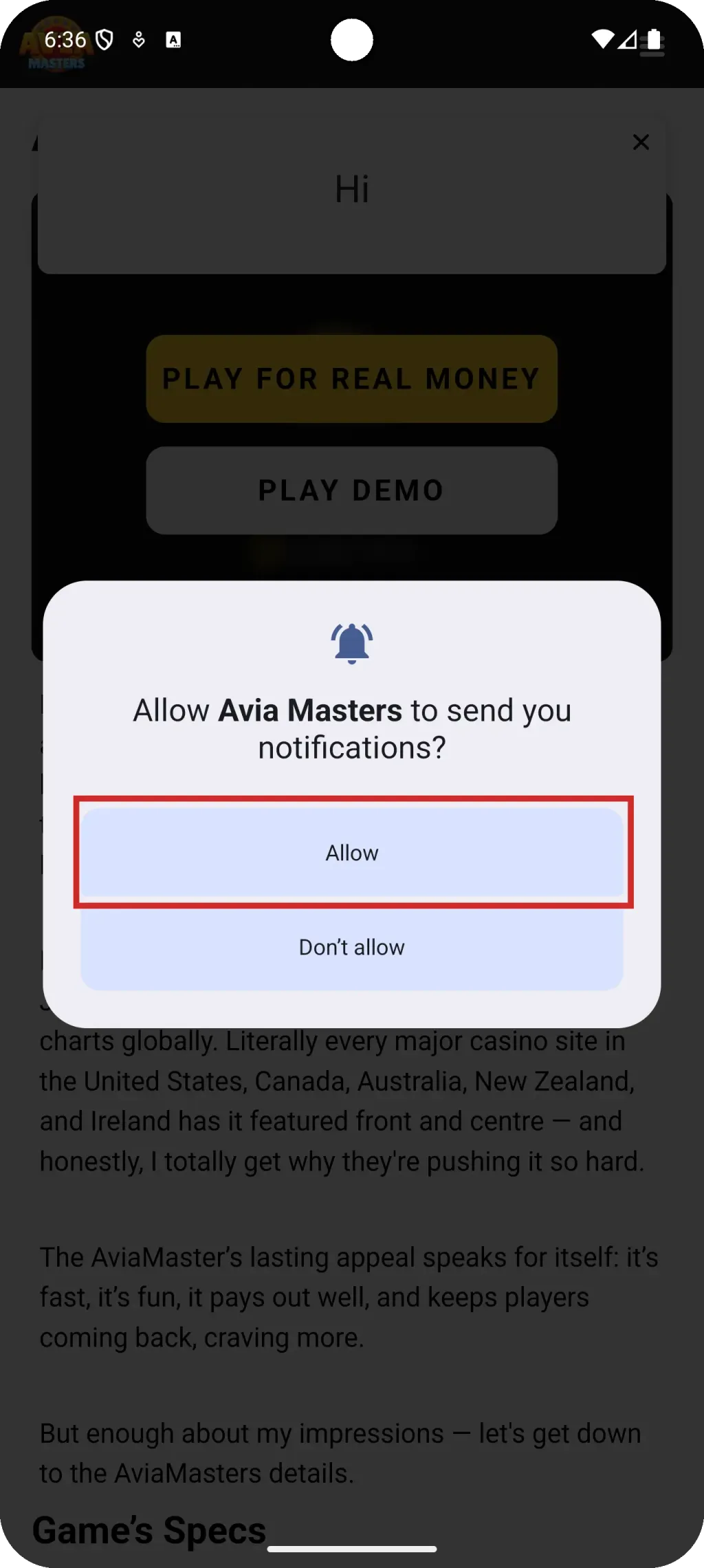 permitir notificaciones aviamasters